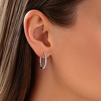 Carat TW Laboratory-Grown Diamond Hoop Earrings Set in 10kt White Gold