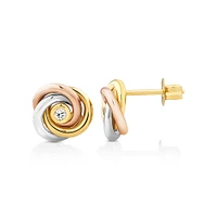 Diamond Accent Tri Tone Knot Stud Earrings in 10kt Yellow, Rose and White Gold