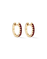 Ruby Huggie Hoop Earrings in 10kt Yellow Gold