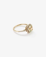 Cushion Cut Green Amethyst Gemstone and 0.25 Carat TW Diamond Halo Ring in 10kt Yellow Gold