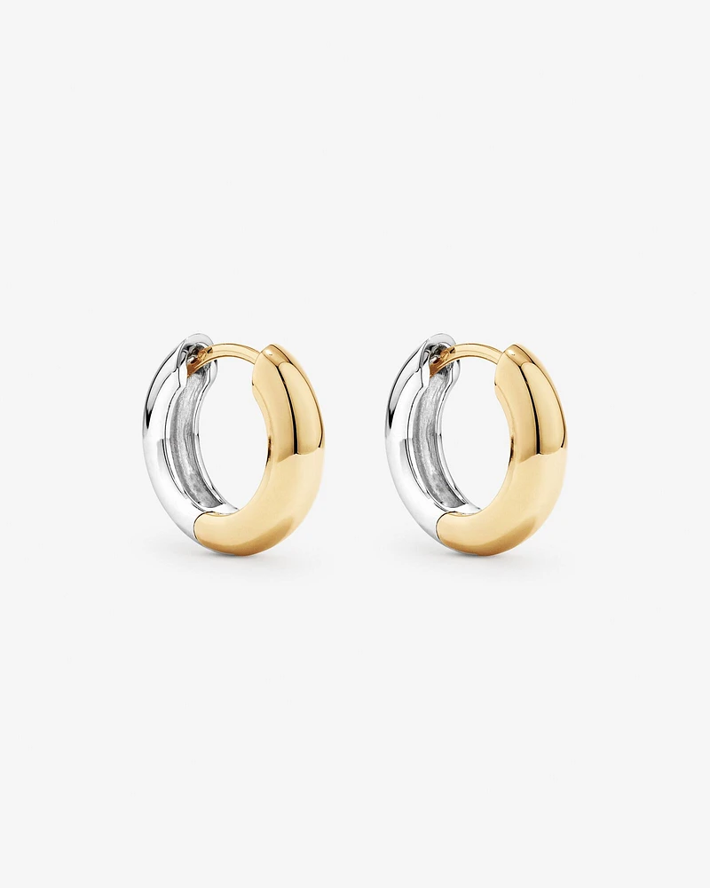 Two-Tone 10mm Reversible Huggie Hoop Earrings in Sterling Silver & 10kt Yellow Gold