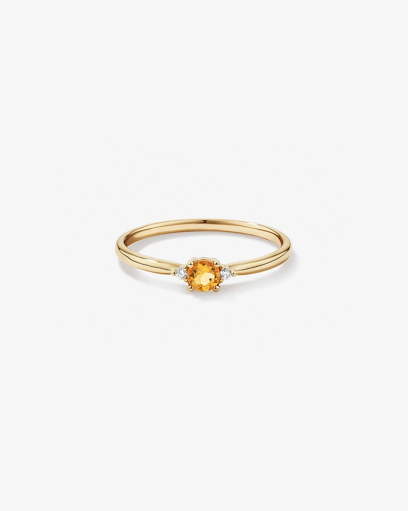 3 Stone Ring with Citrine & Diamonds in 10kt Yellow Gold