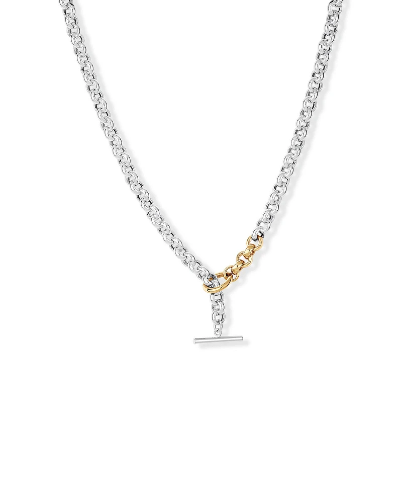 Collier chaîne gourmette à fermoir deux tons en argent sterling et or jaune 10 kt