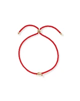 Lunar New Year Snake Charm Red Silk Bolo Bracelet with Garnet Gemstone Accents in 10kt Yellow Gold