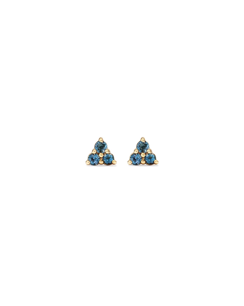 London Blue Topaz Trio Stud Earrings in 10kt Yellow Gold