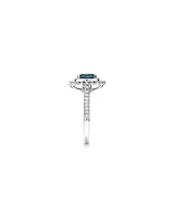 London Blue Topaz Lacy Halo Ring with .50TW of Diamonds in 10kt White Gold