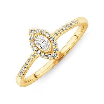 0.20 Carat TW Marquise Cut Diamond Halo Promise Ring in 10kt Yellow Gold