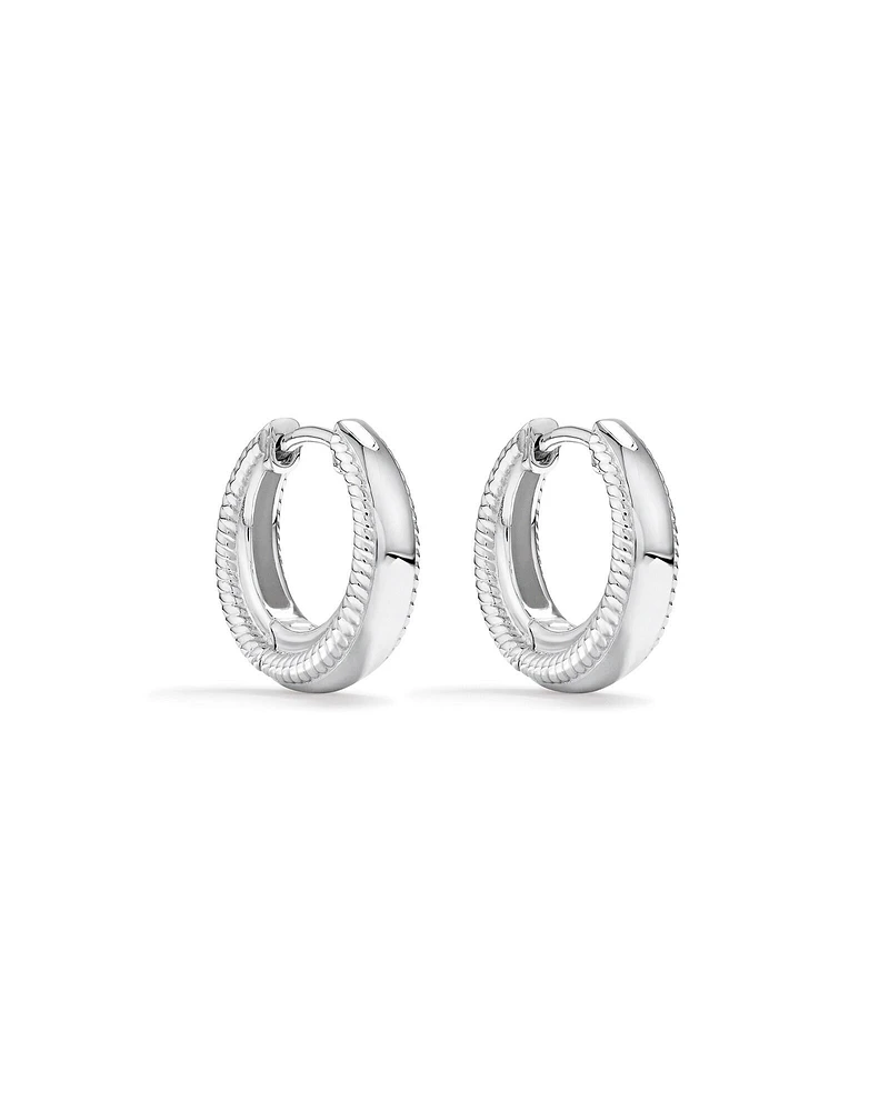 Textured Tapered Dome Huggie Earrings in Sterling Silver