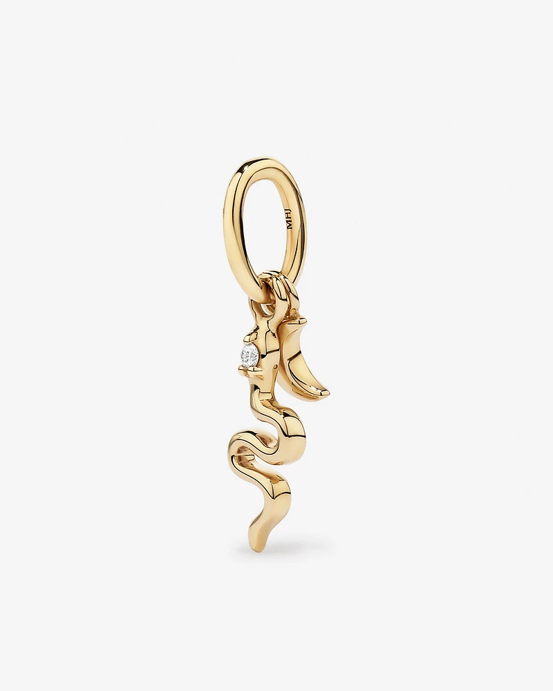 Lunar New Year Snake and Crescent Moon Pendant with Diamond Accent in 18kt Yellow Gold