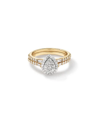 0,75 carat Poids Total Bague de Fiançailles Cluster en Forme de Poire et Bague de Mariage en Or Jaune et Blanc 14kt