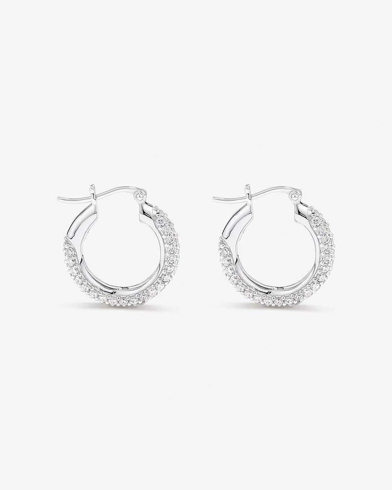 Pavé Cubic Zirconia Small Hoop Earrings in Sterling Silver