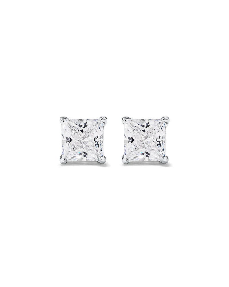 Boucles d'Oreilles Clous en Zircon Cubique Princesse de 7 mm en Argent Sterling