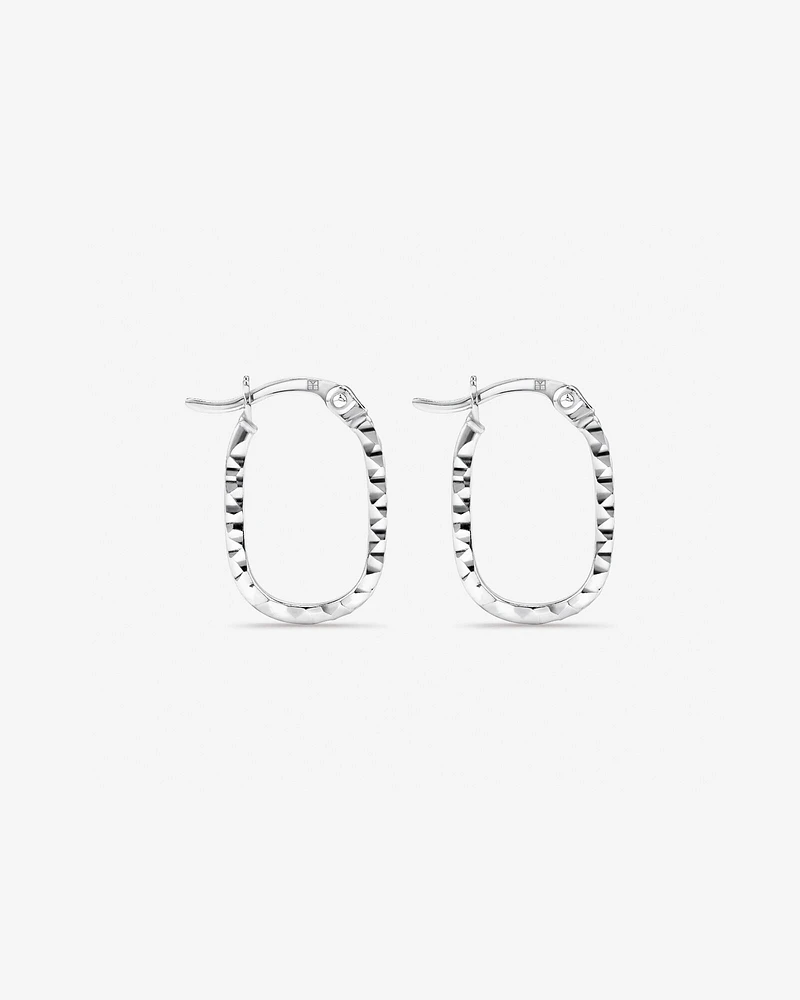 Diamond Cut Paperclip Hoop Huggie Earrings in Sterling Silver