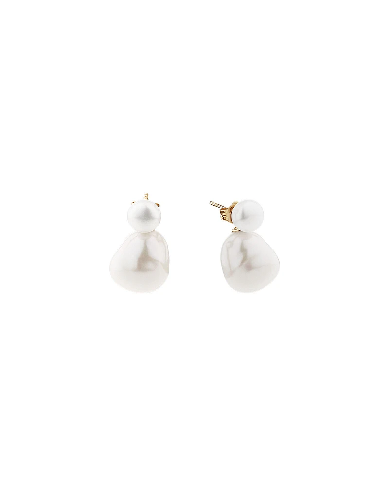 Drop Earrings with Cultured Freshwater Baroque Pearls in 10kt Yellow Gold