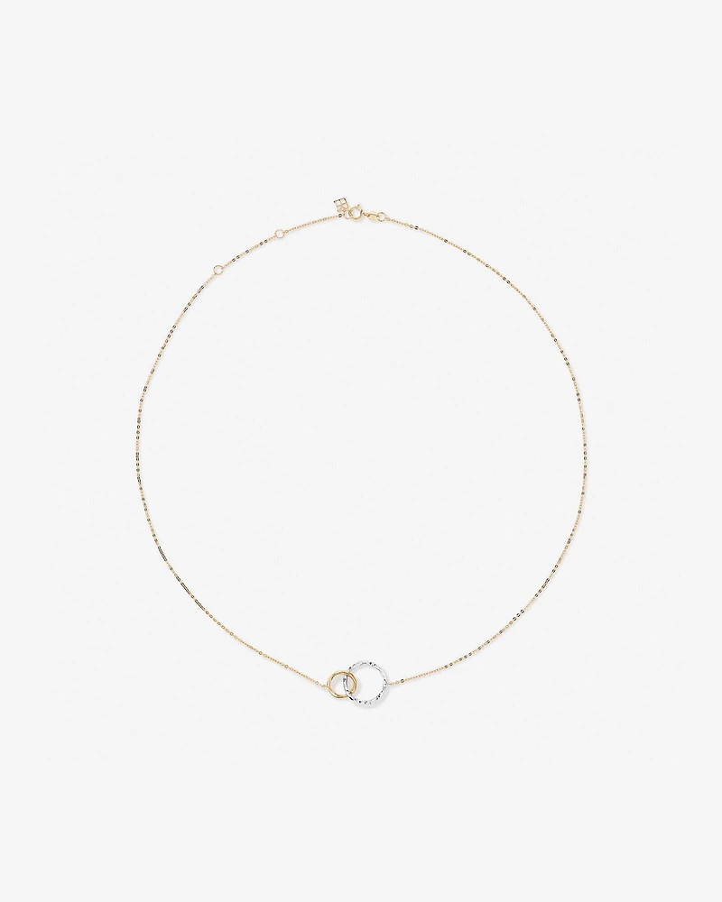 Collier à maillons doubles cercles deux tons avec finition martelée en or blanc et jaune 10 kt