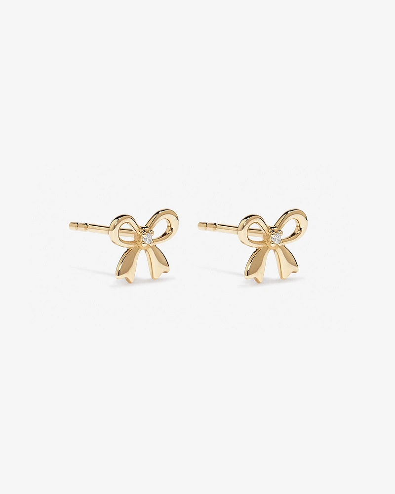 Cubic Zirconia Bow Stud Earrings in 10kt Yellow Gold