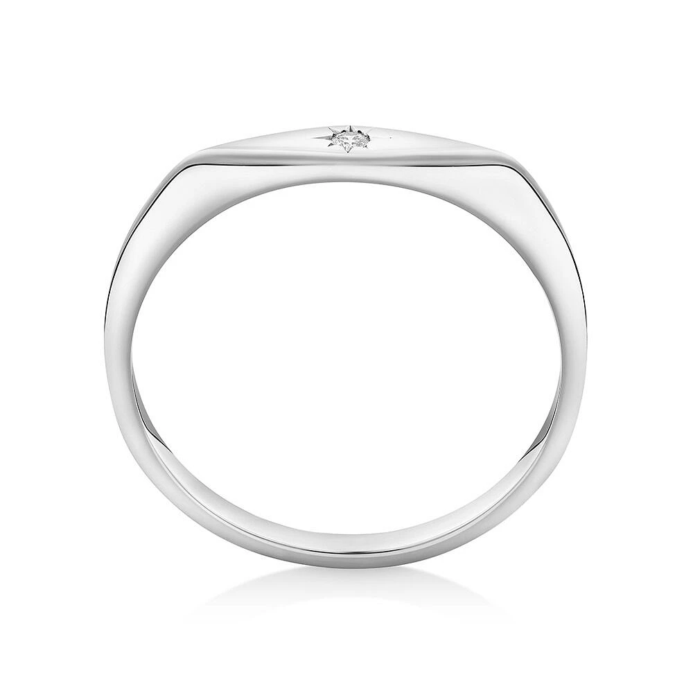 Diamond Star Accent Narrow Signet Ring in Sterling Silver