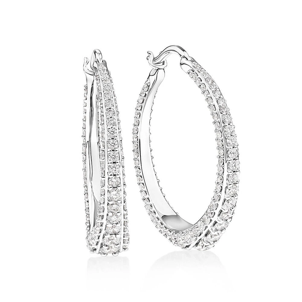 Deco Hoop Earrings with 2.50 Carat TW of Diamonds in 10kt White Gold