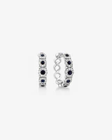 Bubble Huggie Earrings with Sapphire and .52 Carat TW Diamonds in 14kt White Gold