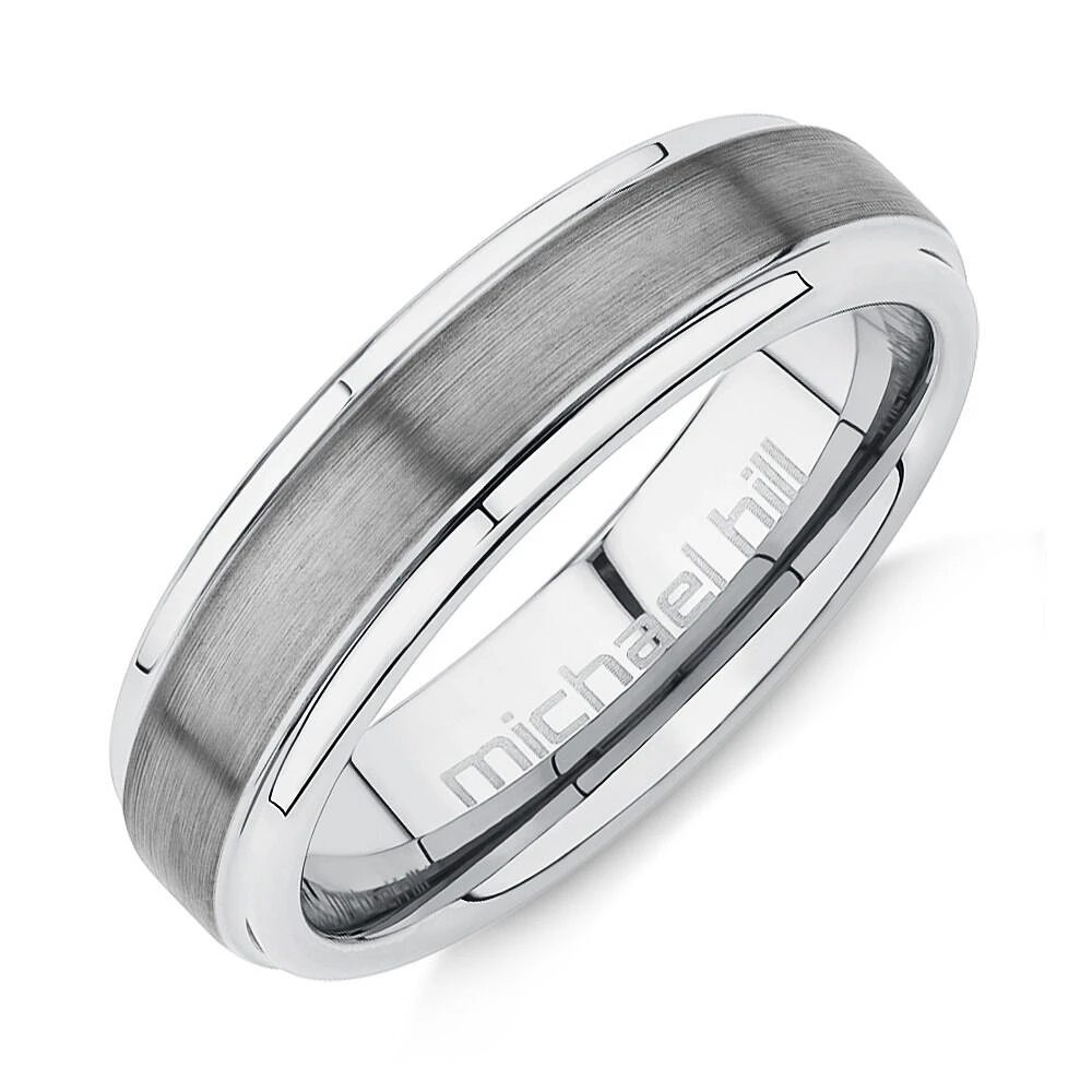 Bague en tungstène de saphir gris pour homme