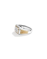 0.70 Carat TW Diamond Pave Two-Tone Men's Signet Ring in 10kt Yellow and White Gold