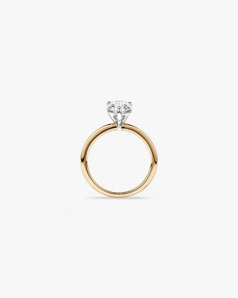 2,00 Carats Poids Total Bague De Fiançailles Solitaire En Diamant Cultivé En Laboratoire Coupe Poire, En Or Jaune Et Blanc 14 Ct