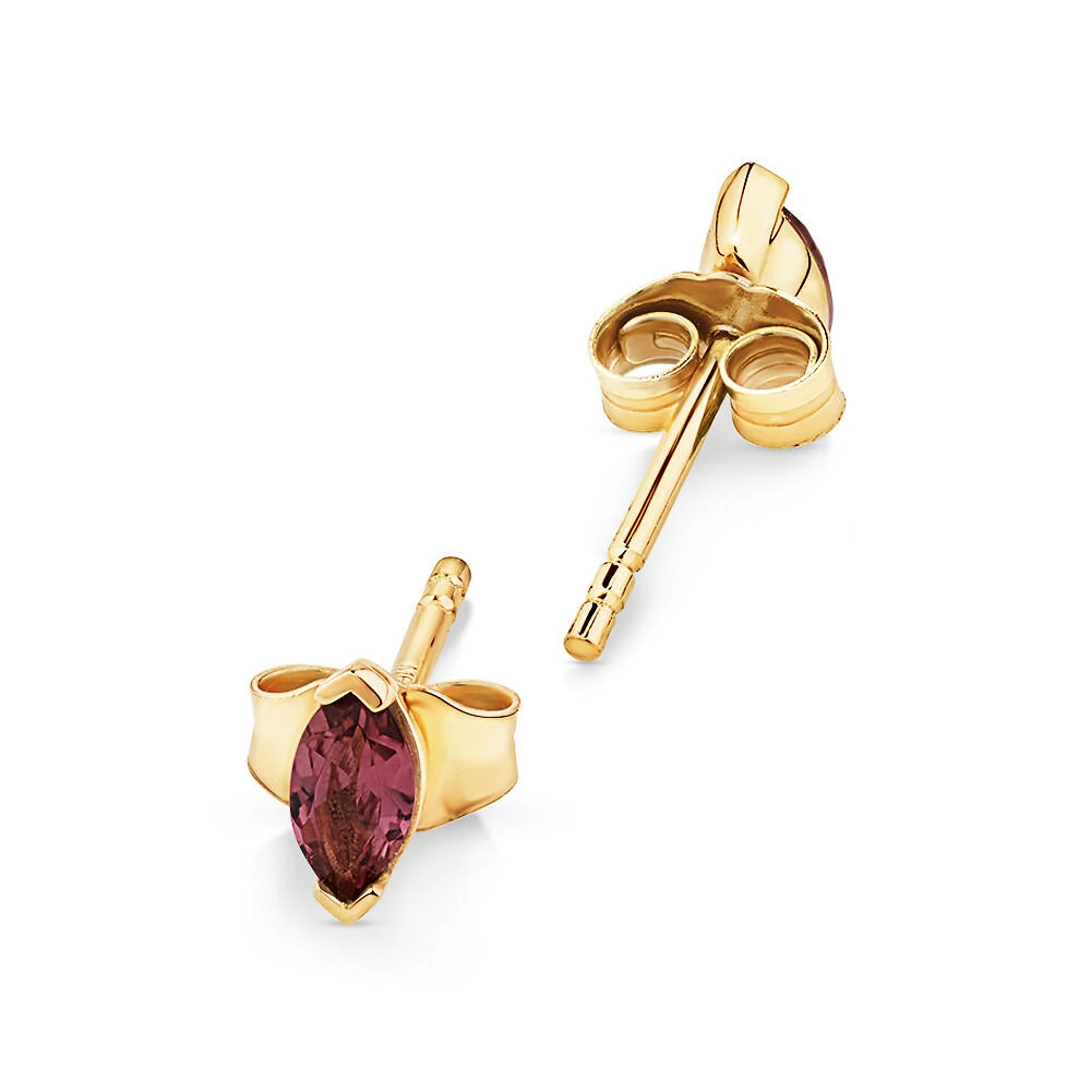 Marquise Cut Pink Tourmaline Stud Earrings in 10kt Yellow Gold