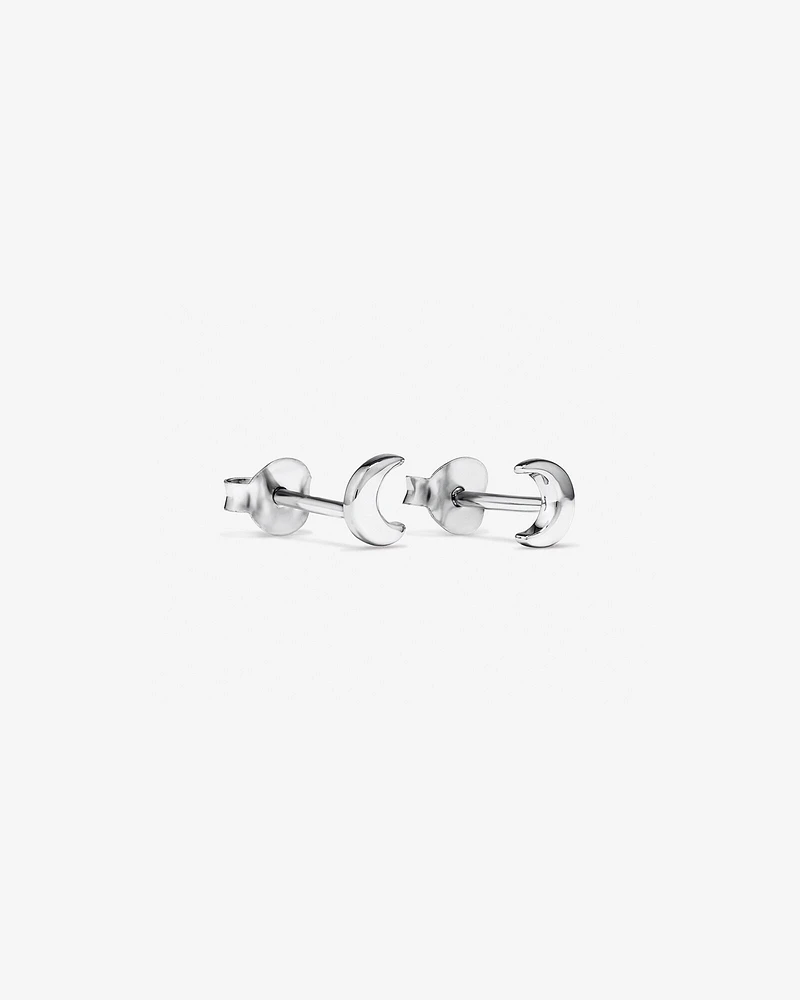 Crescent Moon Stud Earrings in Sterling Silver