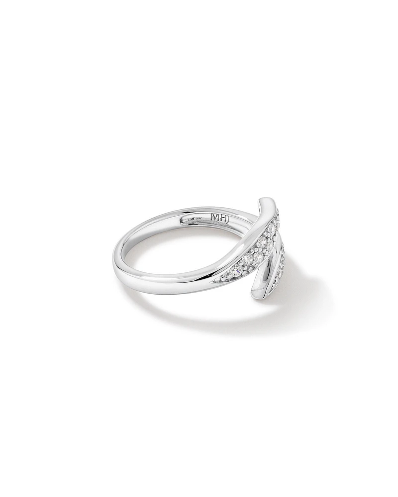 Cubic Zirconia Pointed Open Bypass Ring in Sterling Silver