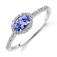 Halo Ring with Tanzanite & 0.15 Carat TW Of Diamonds in 10kt White Gold