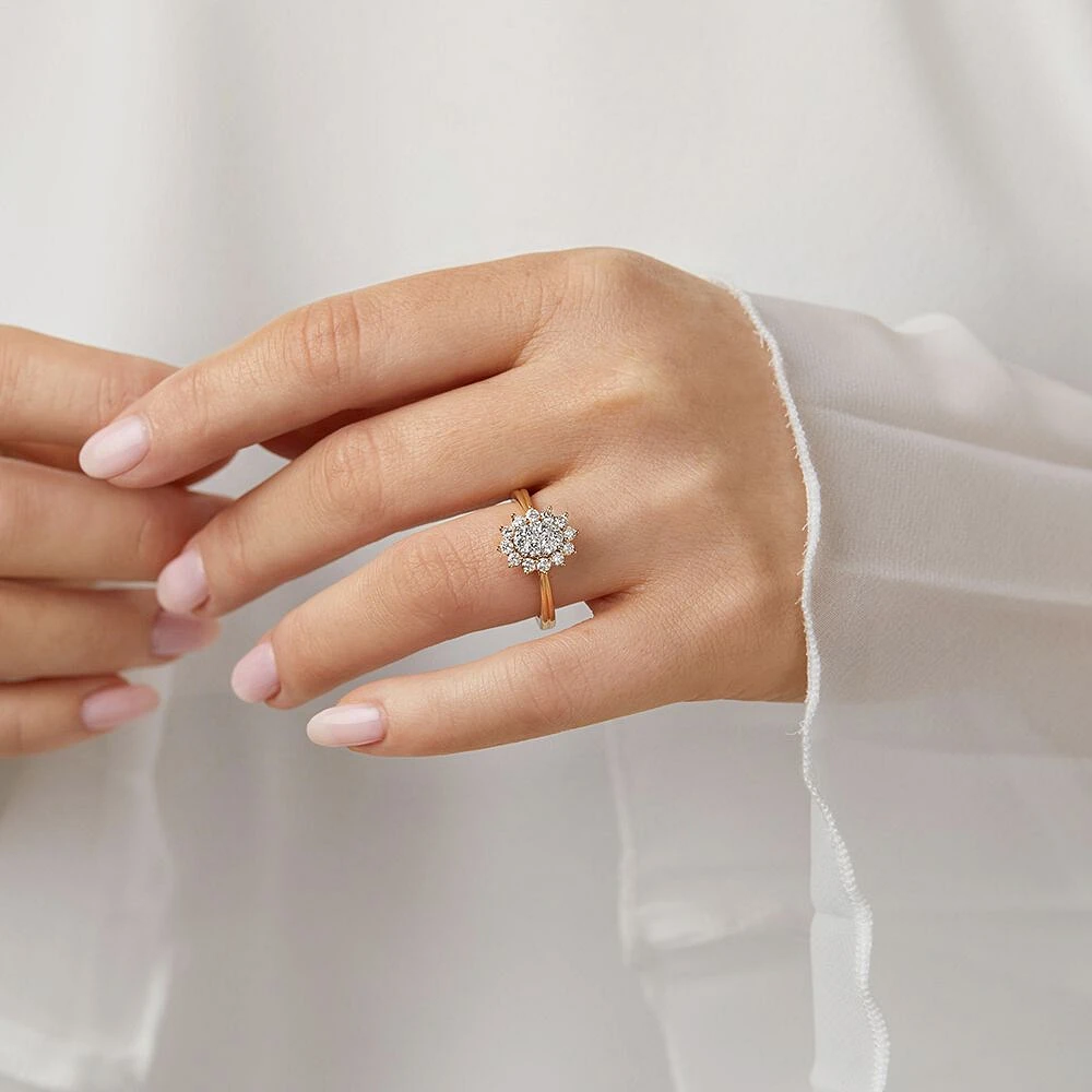 Cluster Ring with 0.62 Carat TW of Diamonds in 14kt Yellow Gold