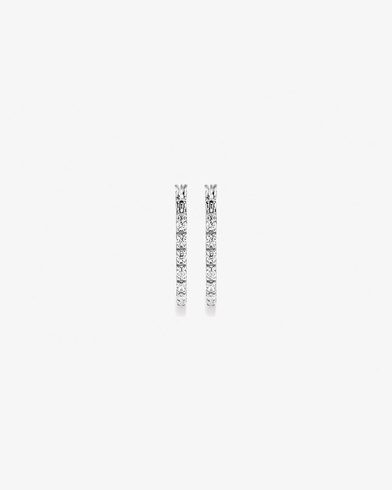 Pavé Cubic Zirconia Horseshoe Hoop Earrings in Sterling Silver