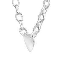 Heart Disc Oval Belcher Necklace in Sterling Silver