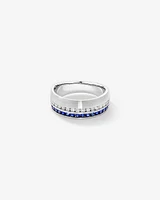 0.46 Carat TW Diamond and Blue Sapphire Gemstone Men's Ring in 10kt White Gold