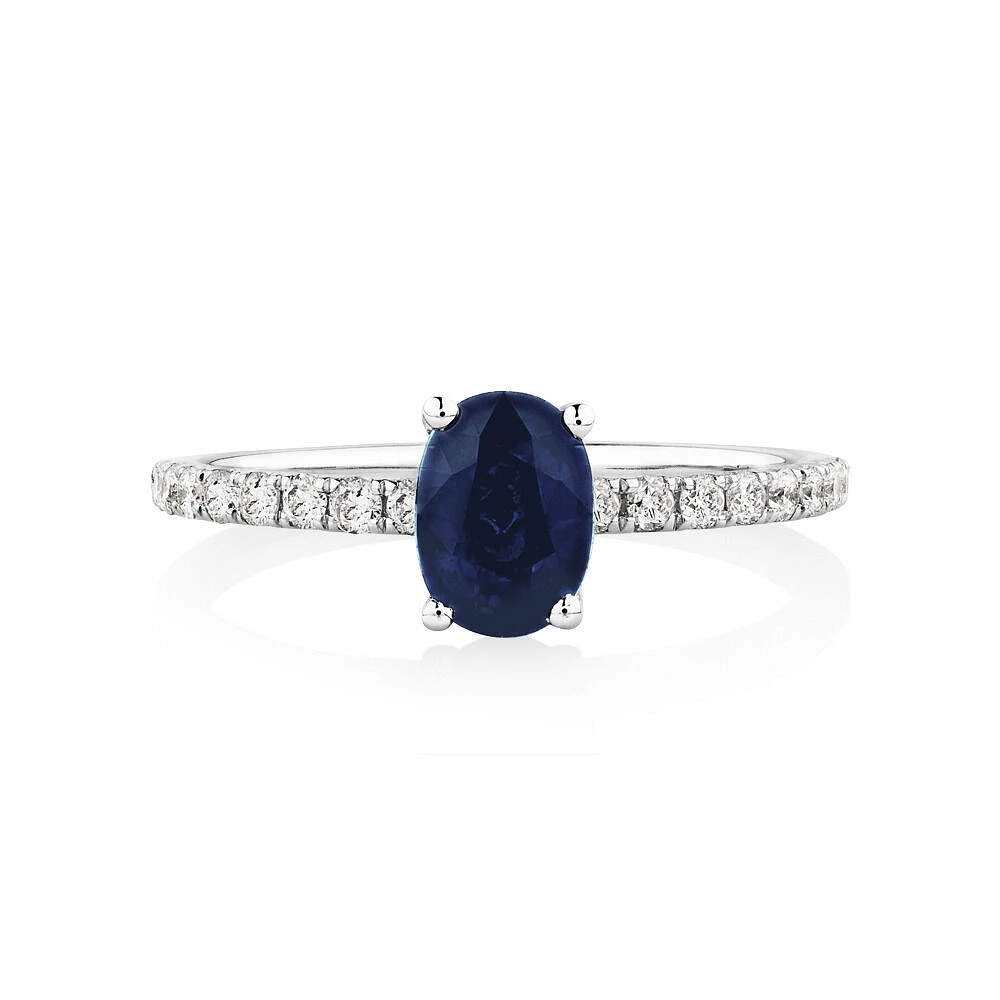 Solitaire Sapphire Ring with 0.25 Carat TW of Diamonds in 10kt White Gold