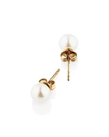 Stud Earrings with 6mm Round Cultured Freshwater Pearl in 10kt Yellow Gold