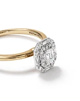 0.51 Carat TW Emerald Cut Diamond Baguette and Round Brilliant Halo Engagement Ring in 14kt Yellow and White Gold