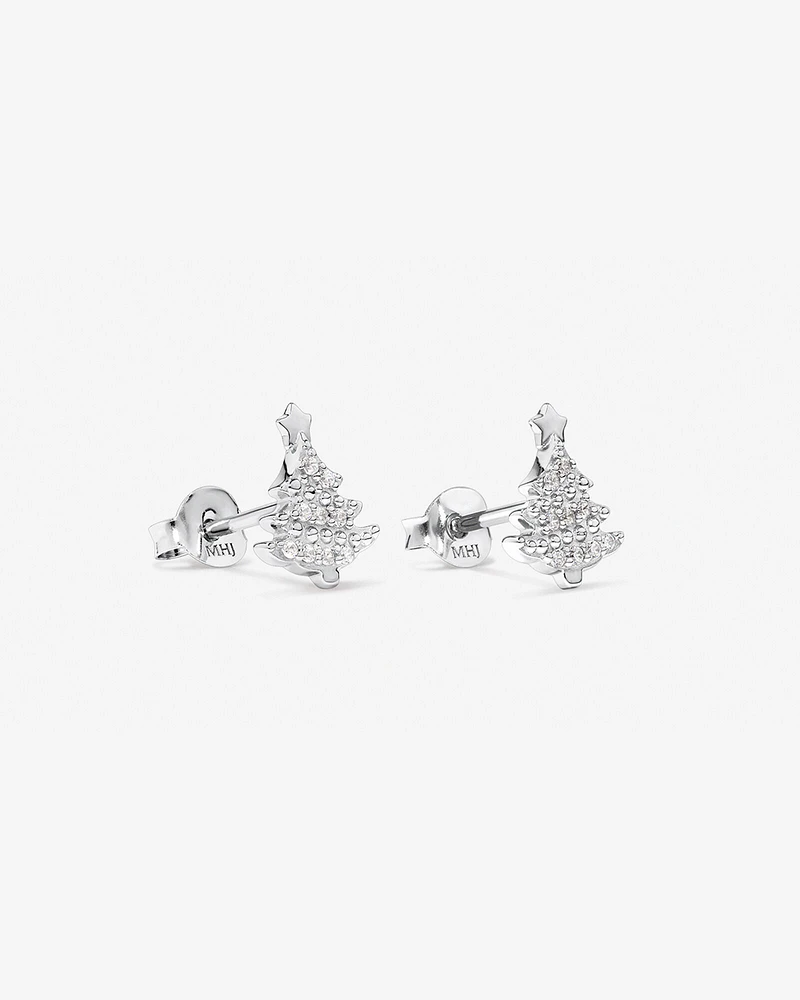 Cubic Zirconia Christmas Tree Stud Earrings in Sterling Silver