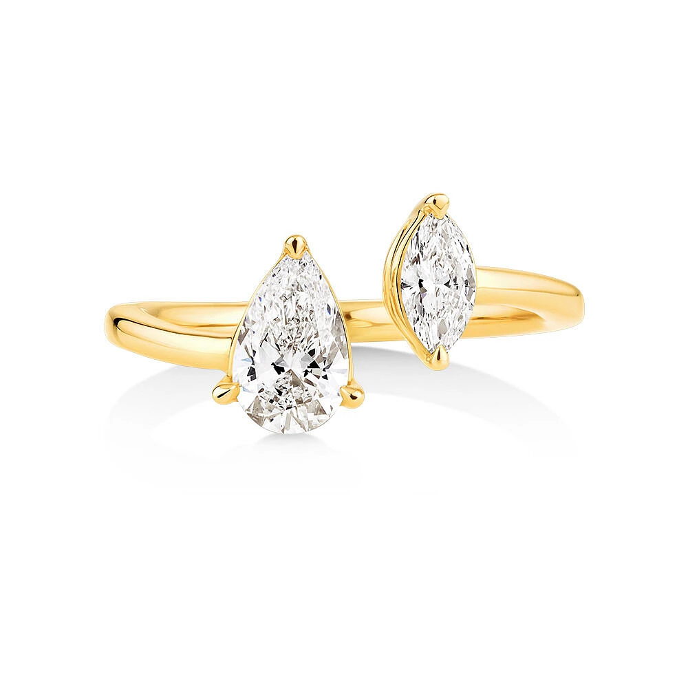 0.90 Carat TW Two Stone Pear and Marquise Shaped Laboratory-Grown Diamond Engagement Ring in 14kt Yellow Gold