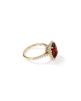 Cushion Cut Red Garnet Gemstone and Diamond Halo Ring in 10kt Yellow Gold