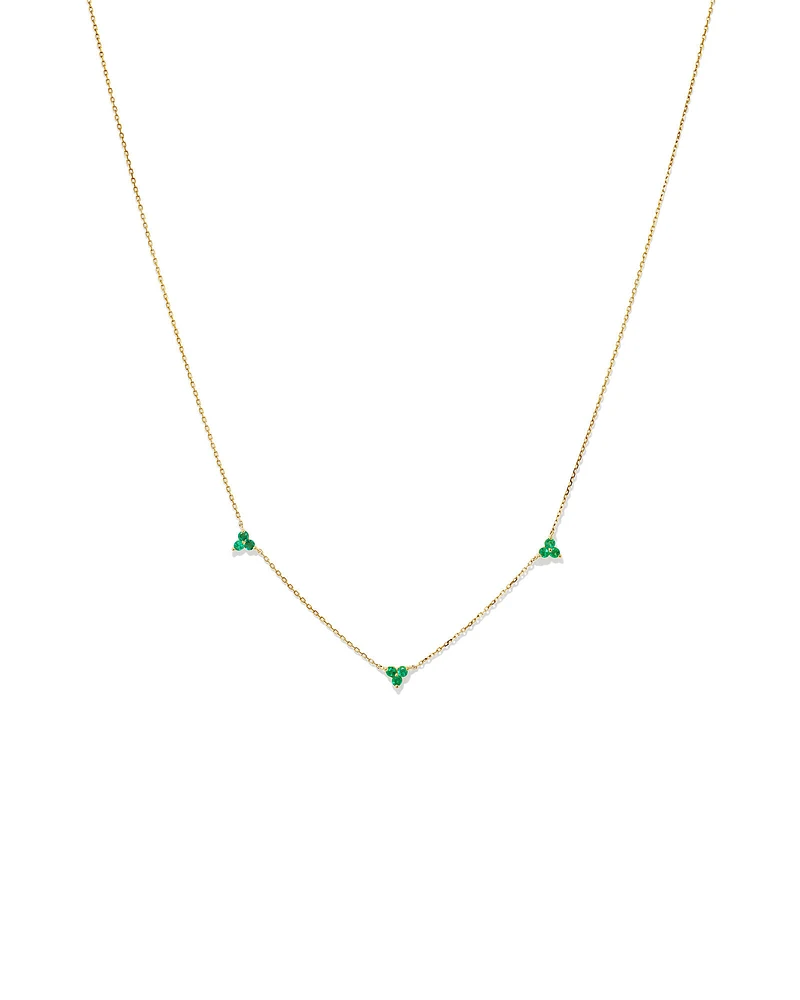 Emerald Trio Station Necklace in 10kt Yellow Gold