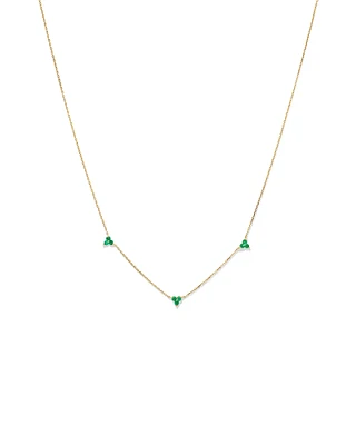 Emerald Trio Station Necklace in 10kt Yellow Gold