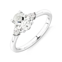 1.10 Carat TW Oval & Pear Cut Three Stone Engagement Ring in 18kt White Gold