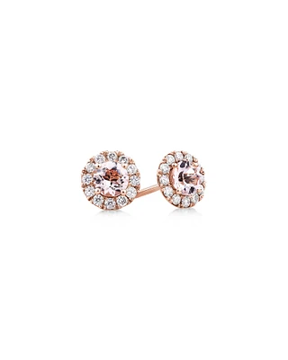 Boutons d'oreilles à halo en or rose 10 K avec morganite et diamants totalisant 0,28 ct