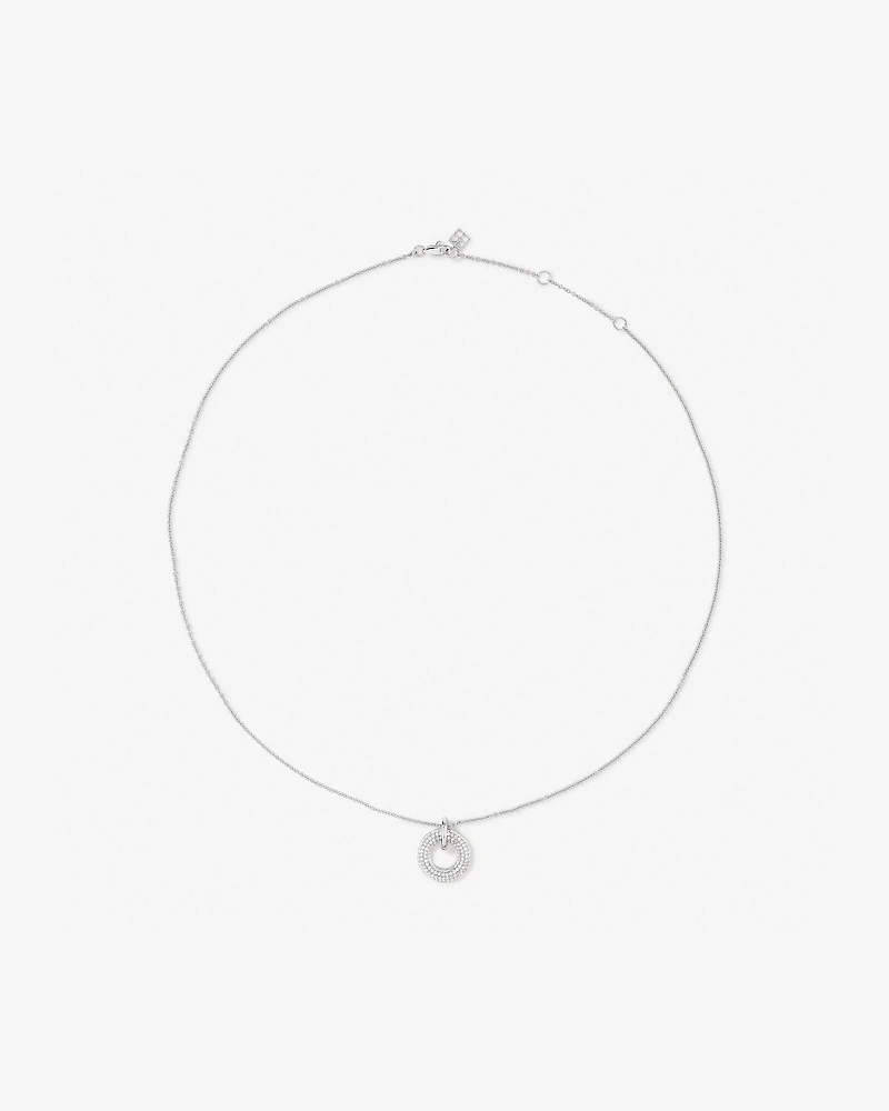 Collier pendentif cercle ouvert bombé pavé de zircon cubique en argent sterling