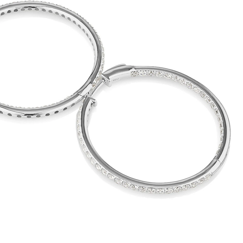 Hoop Earrings with Cubic Zirconia in Sterling Silver