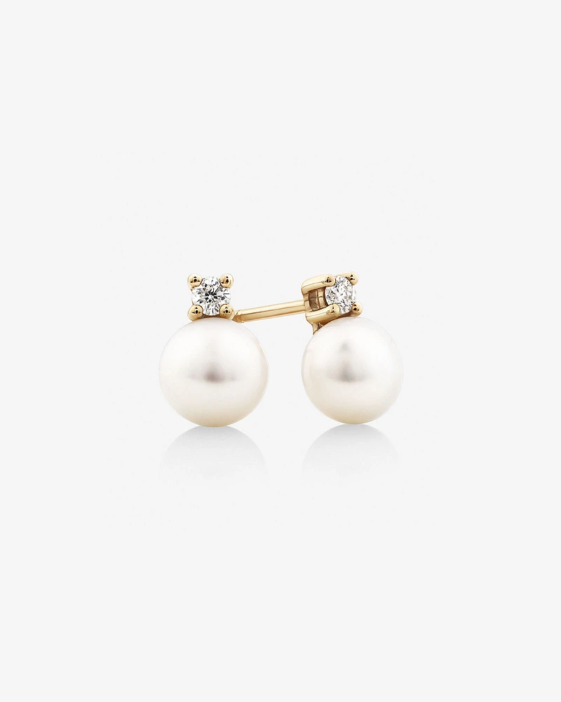 Drop Earrings with Cultured Freshwater Pearl & Diamond in 10kt Yellow Gold