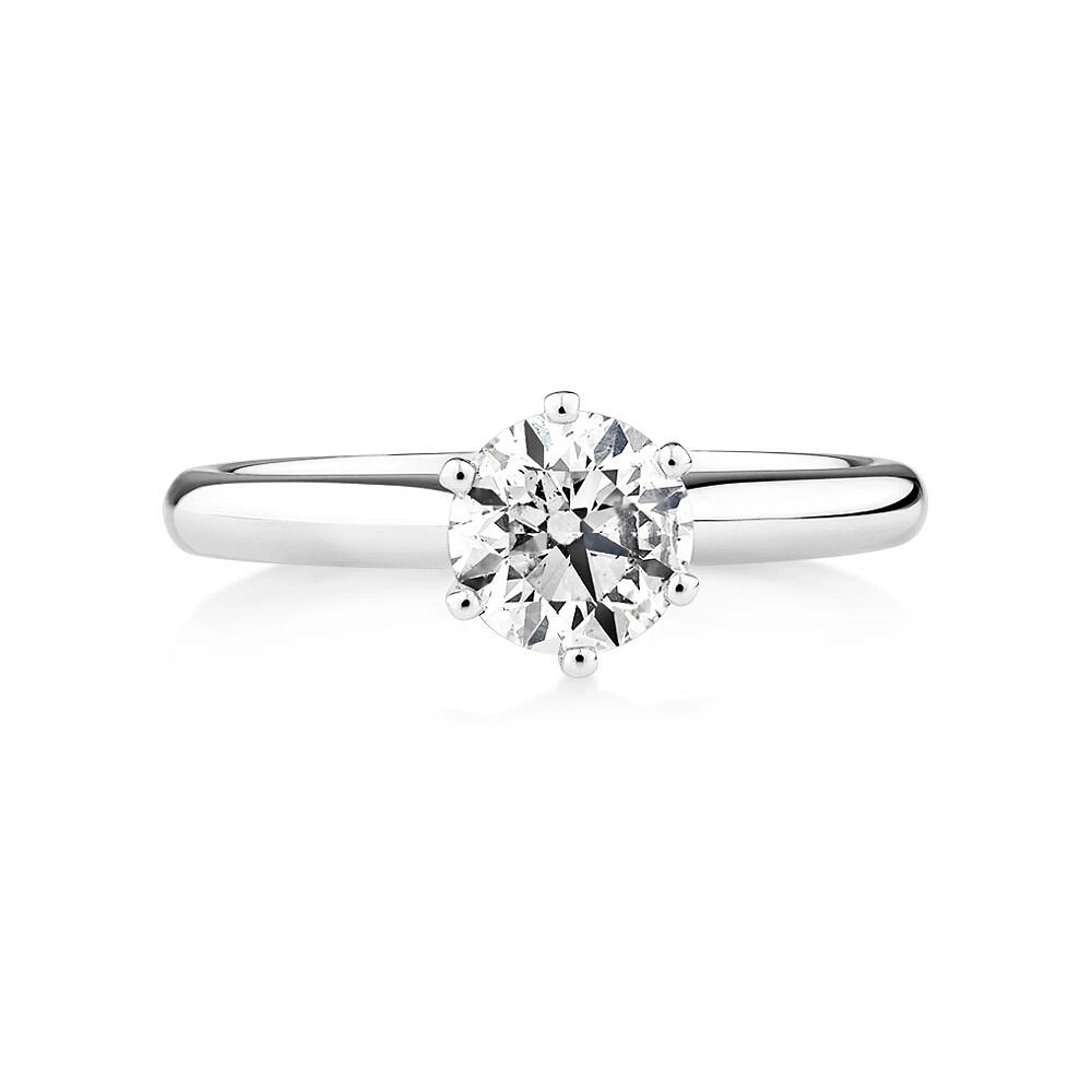 Bague de fiançailles à solitaire certifié en or blanc 14 K avec diamants totalisant 1 ct