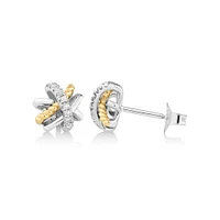 Crossover Earrings with .09 Carat TW Diamonds in Sterling Silver and 10kt Yellow Gold