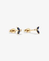 Round Diamond and Marquise Blue Sapphire Gemstone Stud Earrings in 10kt Yellow Gold